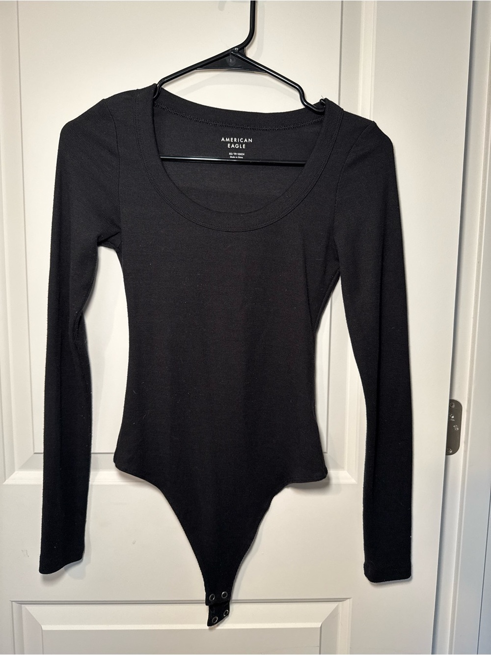 American Eagle Outfitters Black Long-Sleeve Scoop Neck Bodysuit